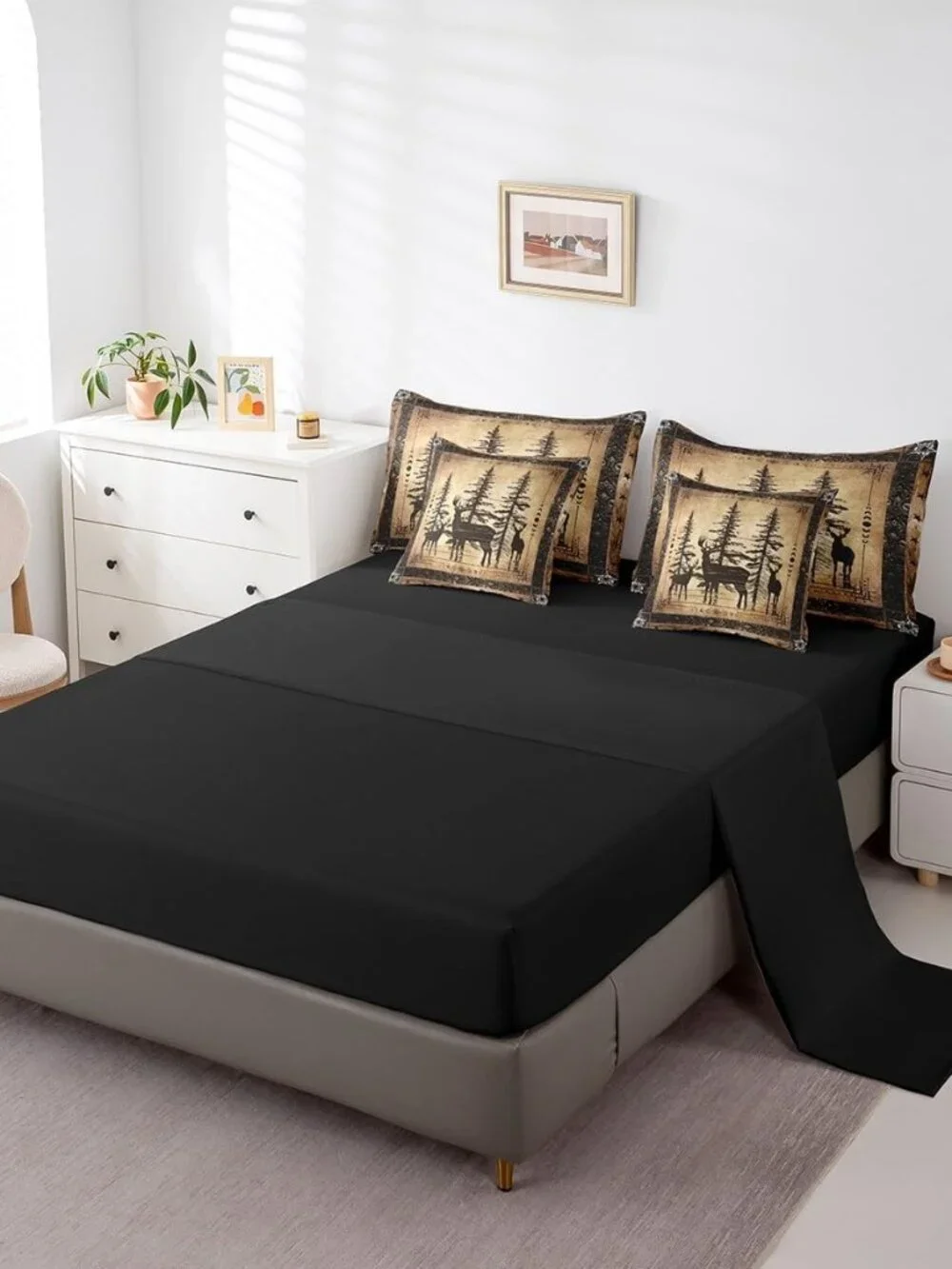 Rustic Deer Comforter Set 7 Piece Farmhouse Cabin Bed in A Bag King Western Wood